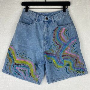 Talbots High Waist Shorts Womens Size 8 Denim Colorful Design Casual Shorts